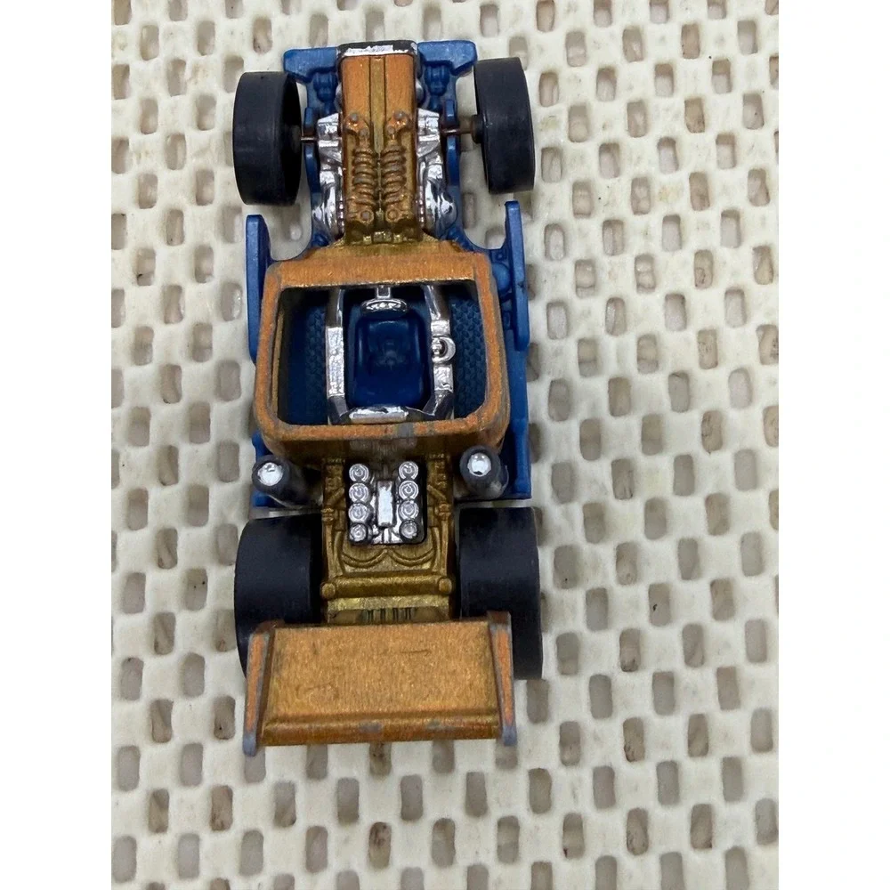Hot Wheels Bone Crusher Gold Blue Hot Rod 2005 Mattel Diecast Car Toy EUC